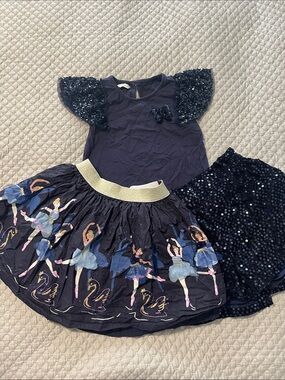 Girls Navy Ballerina Skirt & Top 3 Piece Set